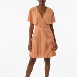 🌸 NWOT Petal & Roz Blush/ Nude/ Peach Pleated Chiffon Dress – Size Large